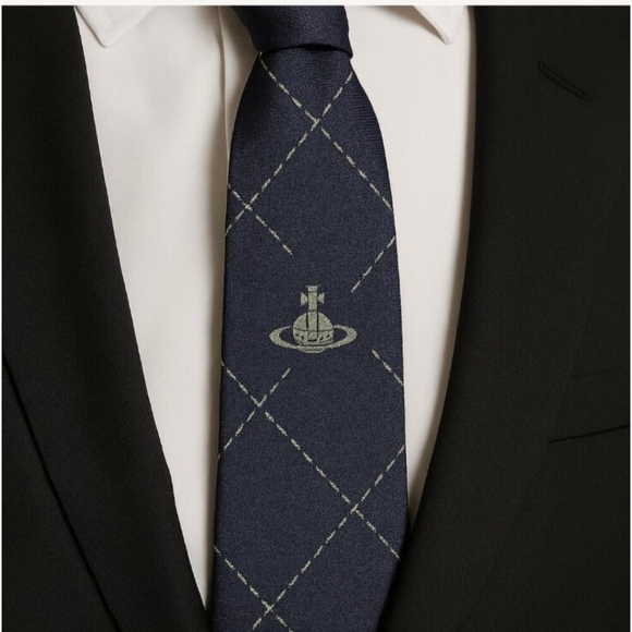 Vivienne Westwood Necktie Navy Blue skull Silk100% Made In Italy Tip - Picture 3 of 10
